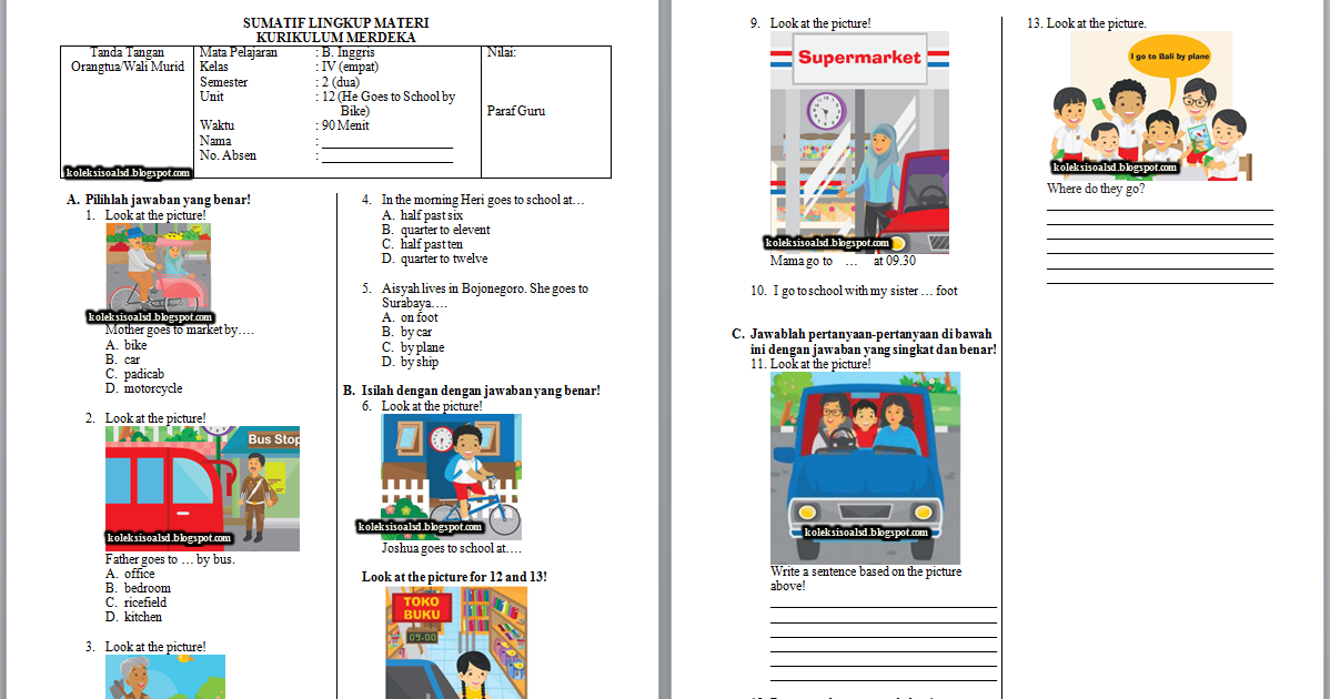 Kumpulan Soal Sumatif Lingkup Materi Bahasa Inggris Kelas 4 Kurikulum